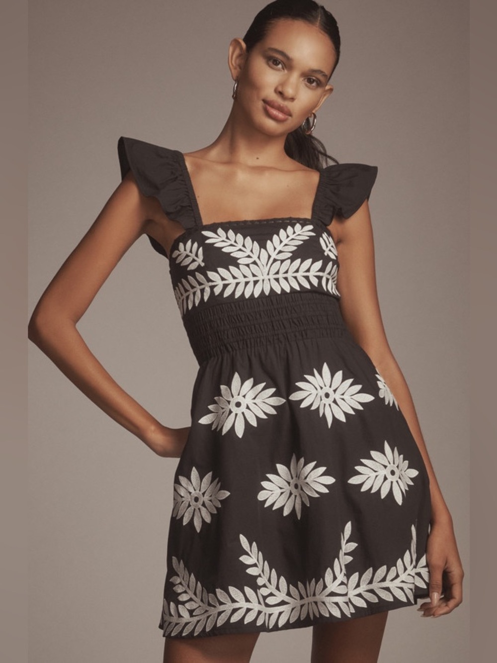Anthropologie Square Neck Embroidered Mini Dress